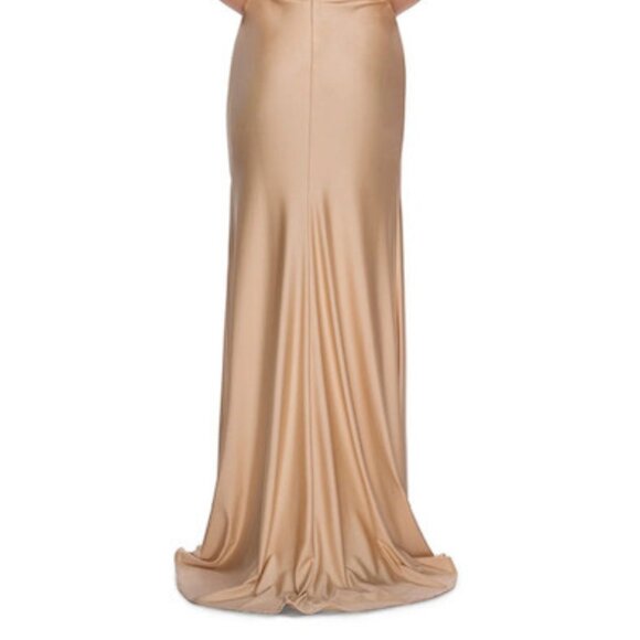La Femme Open-Back V-Neck Satin Maxi Dress in Nude – Size 4 - Picture 4 of 8